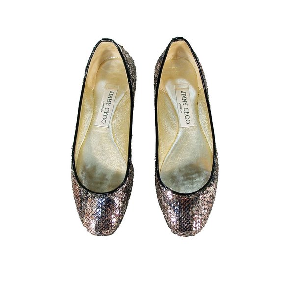 JIMMY CHOO Snake Print Silver Sequin Ballet Flats EU 35.5/ US 5.5 - Picture 2 of 9